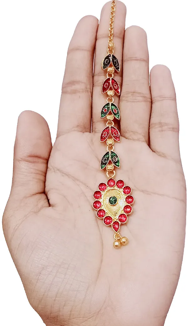 Assamese_Traditional_Copper_Red_And_Green_Colour_Maang_Tikka_For_Women